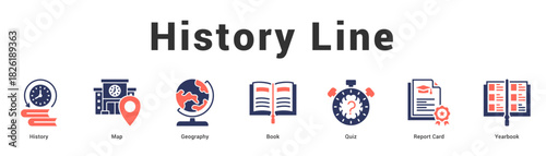 History Line Modern and clean web banner illustration featuring thematic icons for visual communication