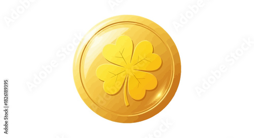Stylized Lucky Four-Leaf Clover Coin: A Symbol of Irish Luck and Fortune for Celebrations