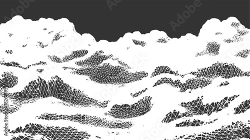 Abstract monochrome landscape with textured terrain and dark sky vector