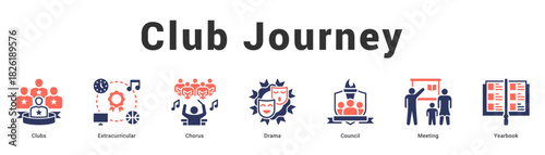 Club Journey Modern and clean web banner illustration featuring thematic icons for visual communication
