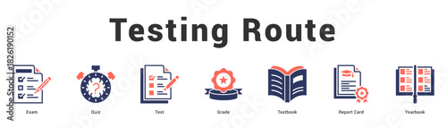 Testing Route Modern and clean web banner illustration featuring thematic icons for visual communication