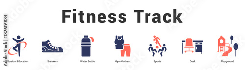 Fitness Track Modern and clean web banner illustration featuring thematic icons for visual communication