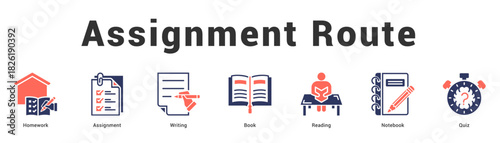 Assignment Route Modern and clean web banner illustration featuring thematic icons for visual communication