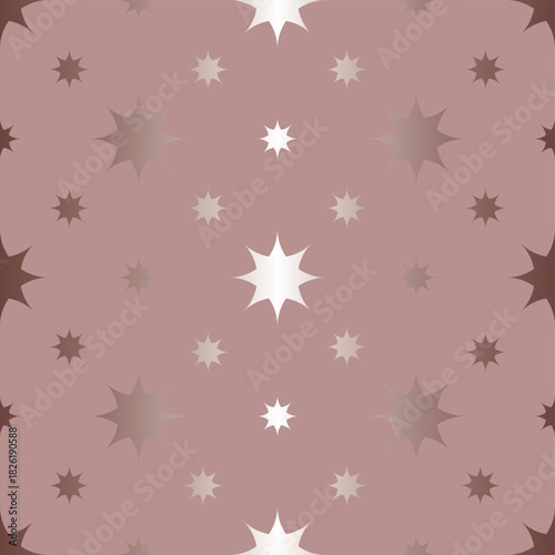 Satin stars on a matte dusty pink background seamless vector pattern. Soft glow print for fabric and wallpaper. Boho neutral luxury wrapping paper. Bohemian style beige backdrop.