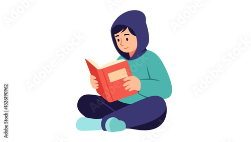 Curious student deeply engaged in reading an educational book, promoting a journey of discovery and personal growth