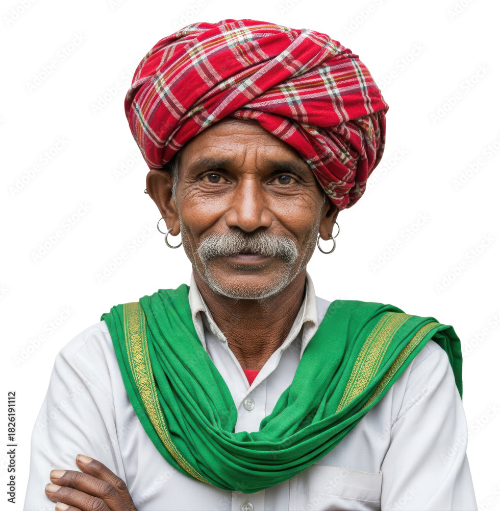 Fototapeta premium Traditional Indian Man Portrait with Turban and Green Shawl
