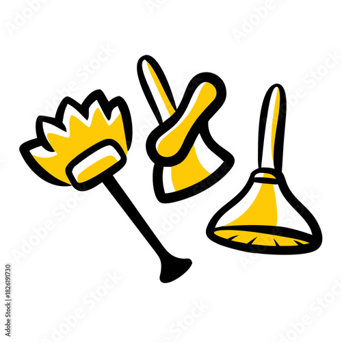 vector clip art cleaning tools icon set on white background for web and graphic design