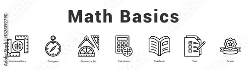 Math Basics Modern and clean web banner illustration featuring thematic icons for visual communication