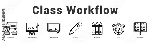 Class Workflow Modern and clean web banner illustration featuring thematic icons for visual communication