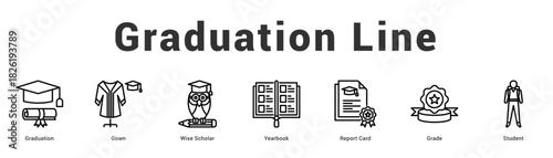 Graduation Line Modern and clean web banner illustration featuring thematic icons for visual communication