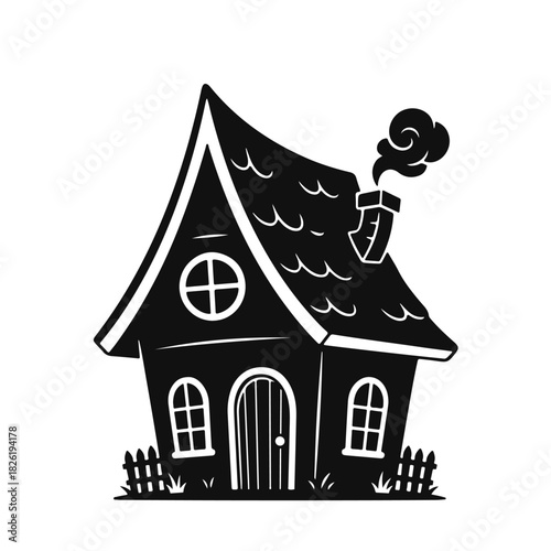 Cartoon house with bright details and a playful cozy look in a simple cheerful style. Cartoon house, cute house, cozy cottage, funny house, children's illustration