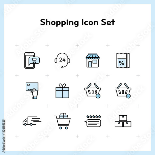 온라인 쇼핑, 배송 및 고객 서비스 관련 아이콘 세트, 심플한 라인 일러스트 - Online Shopping, Delivery and Customer Service Related Icon Set, Simple Line Illustration