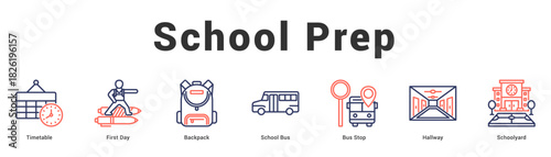 School Prep Modern and clean web banner illustration featuring thematic icons for visual communication