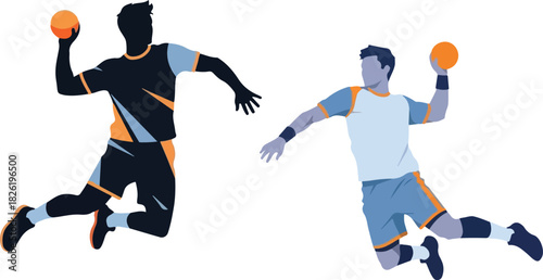 Handball players jumping throw ball sport competition action