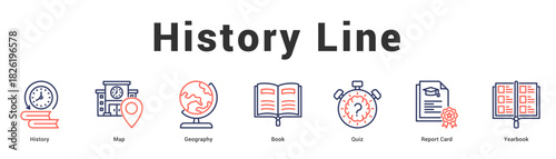 History Line Modern and clean web banner illustration featuring thematic icons for visual communication