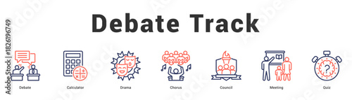 Debate Track Modern and clean web banner illustration featuring thematic icons for visual communication