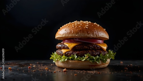 Premium Burger Photo for Advertising. Gourmet Burger Studio Shot. Juicy Layered Cheeseburger Close Up. Clean Background Burger Photography. Classic Beef Burger for Menu and Promo