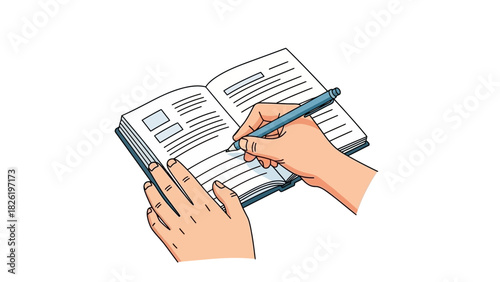 Hands Writing in Open Notebook Journaling, Note-Taking, and Creative Writing