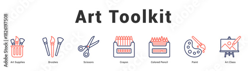 Art Toolkit Modern and clean web banner illustration featuring thematic icons for visual communication