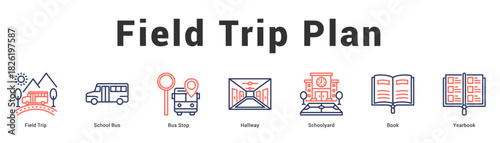 Field Trip Plan Modern and clean web banner illustration featuring thematic icons for visual communication