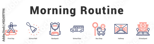 Morning Routine Modern and clean web banner illustration featuring thematic icons for visual communication