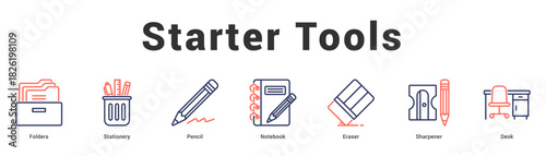 Starter Tools Modern and clean web banner illustration featuring thematic icons for visual communication