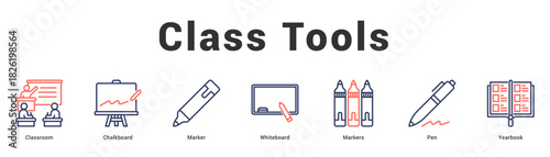 Class Tools Modern and clean web banner illustration featuring thematic icons for visual communication