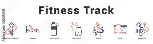 Fitness Track Modern and clean web banner illustration featuring thematic icons for visual communication