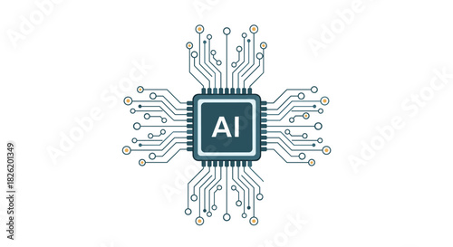 Modern vector icon of a central processing unit with the letters AI, symbolizing artificial intelligence and machine learning.
