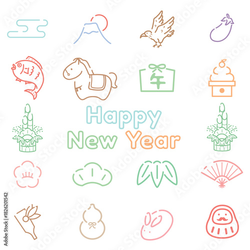 正月シンプル　アイコンセット　午年　馬年