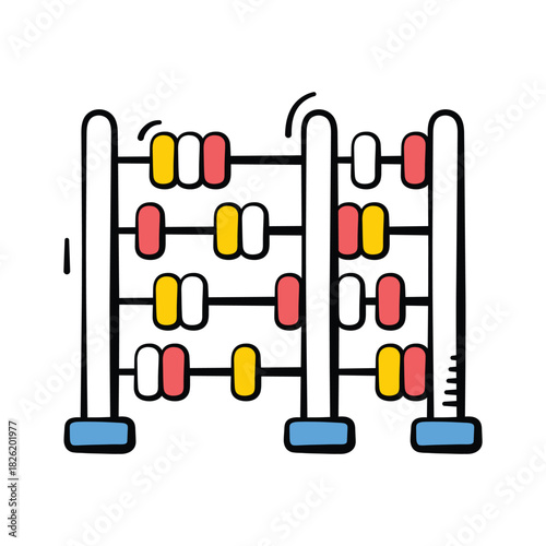 Traditional abacus doodle illustration, early math and counting education