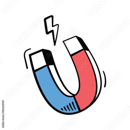 Well designed hand drawn icon of magnet in trendy design style