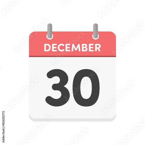 12月30日･December 30の日めくりカレンダーのアイコン - 12/30の日付入り英語の暦