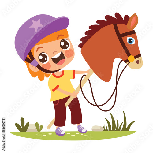 Cartoon Kid Riding Horse Toy