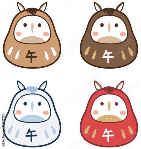 馬のだるまの年賀状イラスト