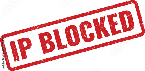 A prominent red rectangular rubber stamp indicating IP blocked status on a document