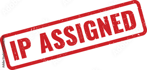 IP Assigned grunge rubber stamp symbol for intellectual property allocation or identification confirmation