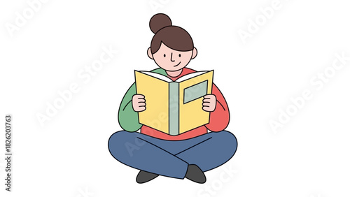 A young woman engrossed in reading a captivating book while sitting comfortably in a relaxed posture, ideal for learning and quiet contemplation