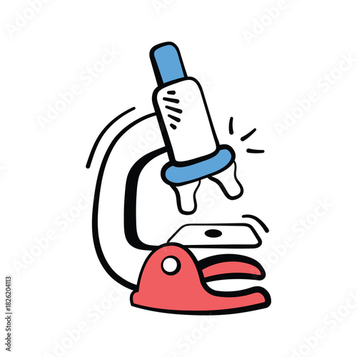 Trendy doodle icon of laboratory microscope, biology research and experiments