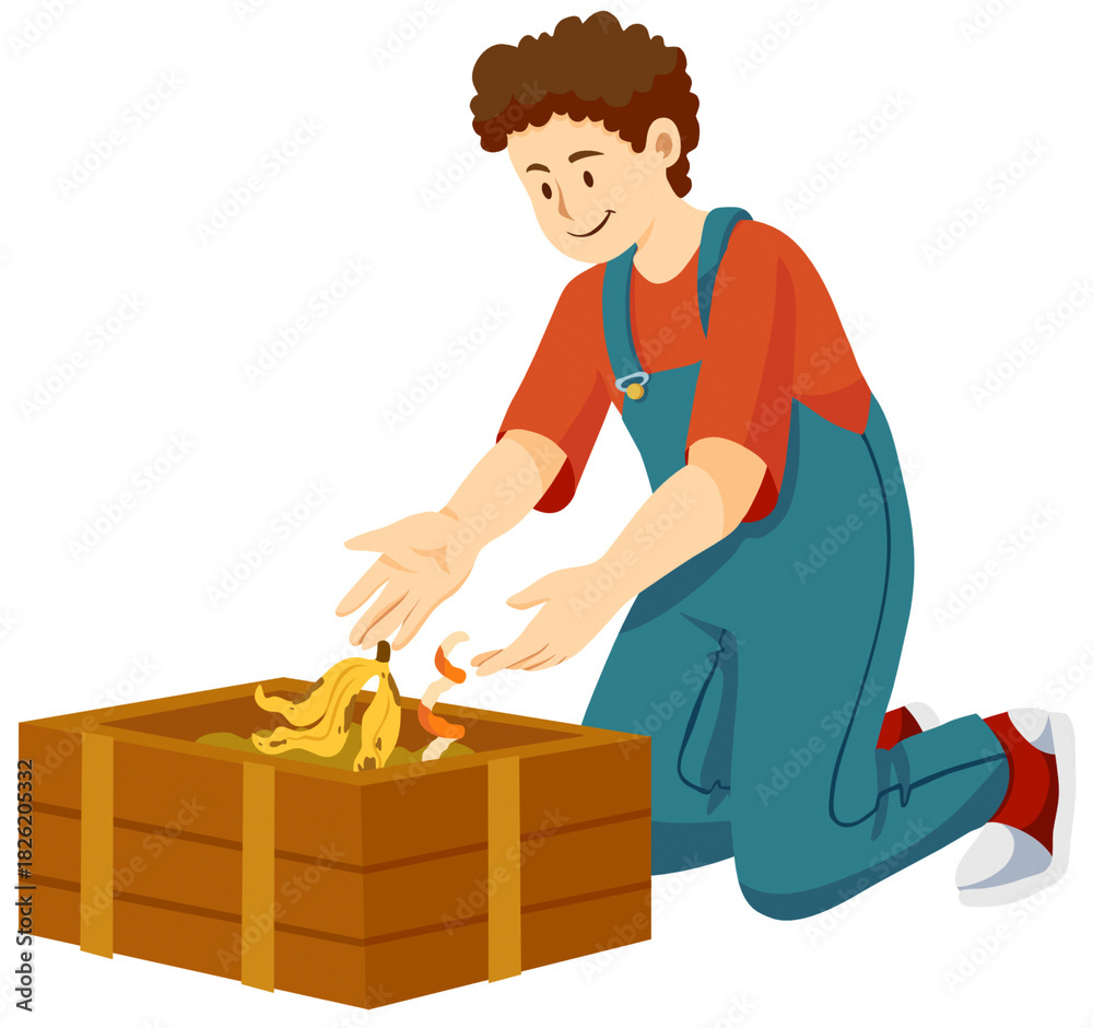 Obraz premium Man Composting Food Waste Illustration