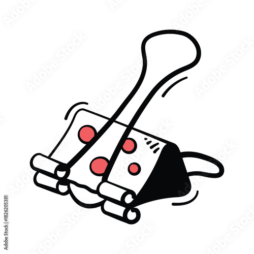 Simple paper clip doodle illustration, document holding and school stationery