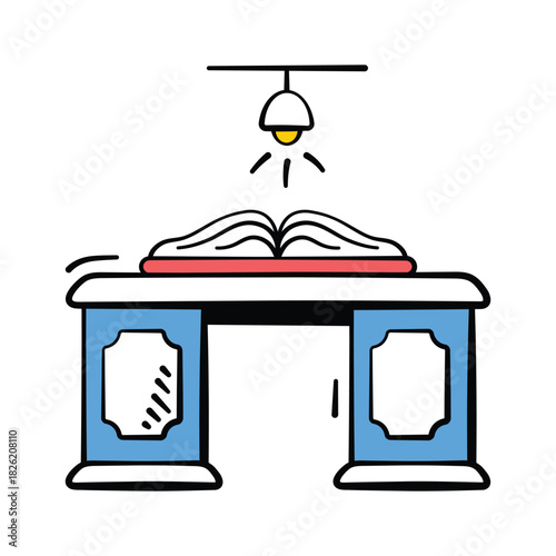 Creatively crafted amazing doodle style icon of study table