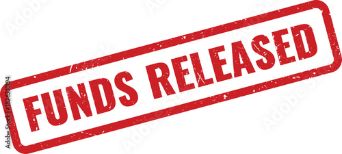 Red Funds Released grunge rubber stamp icon signifying financial transaction completion or approval