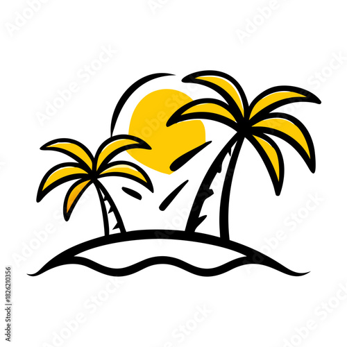 a flat gradient outline icon of a tropical landscape for web and graphic design