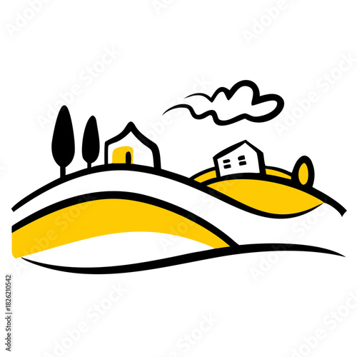 a flat gradient outline icon of a village landscape for web and graphic design