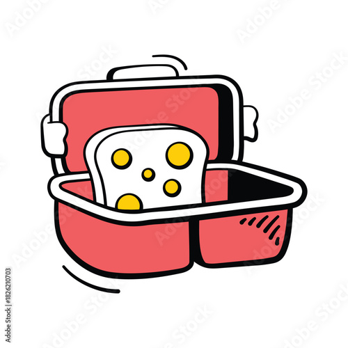 Get this amazing doodle style icon of lunch box, tiffin box