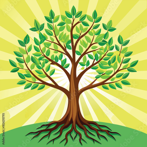 Abstract green leaf tree design for nature illustration and seasonal spring or summer decoration