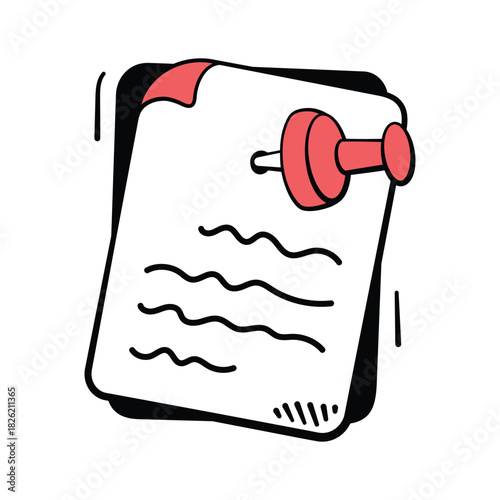 Paper note pinned for reminders and important tasks, trendy doodle vector