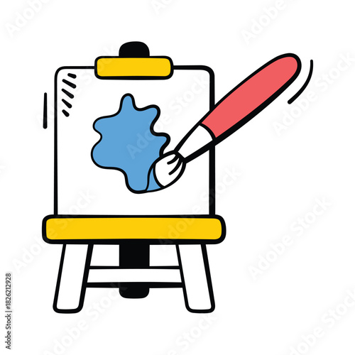 painting easel with brush and blue paint clip art preview