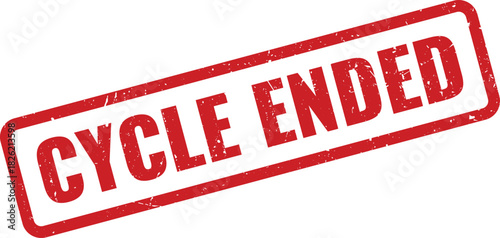 Professional red grunge style rubber stamp indicating cycle ended for project or process completion